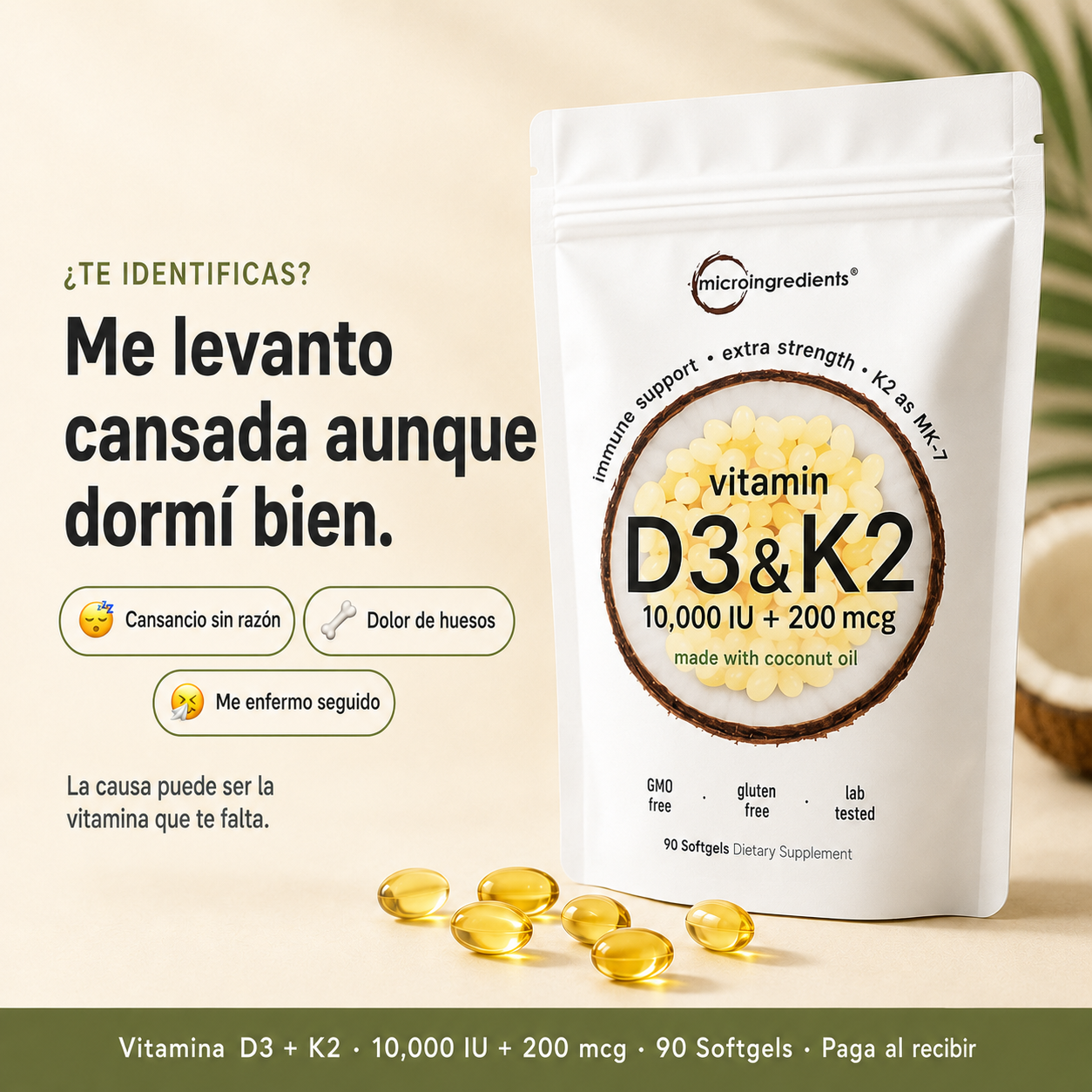 Vitamin™ D3+K2 — Huesos y Musculos Fuertes, Energía Real. (90 SoftGels)