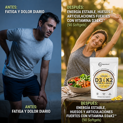 Vitamin™ D3+K2 — Huesos y Musculos Fuertes, Energía Real. (90 SoftGels)