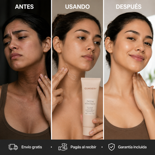 Cansado de esas manchas en el cuello? Gel Exfoliante Quarxery — Elimina la Suciedad Profunda