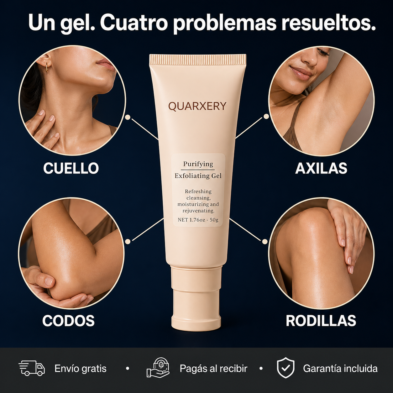 Cansado de esas manchas en el cuello? Gel Exfoliante Quarxery — Elimina la Suciedad Profunda