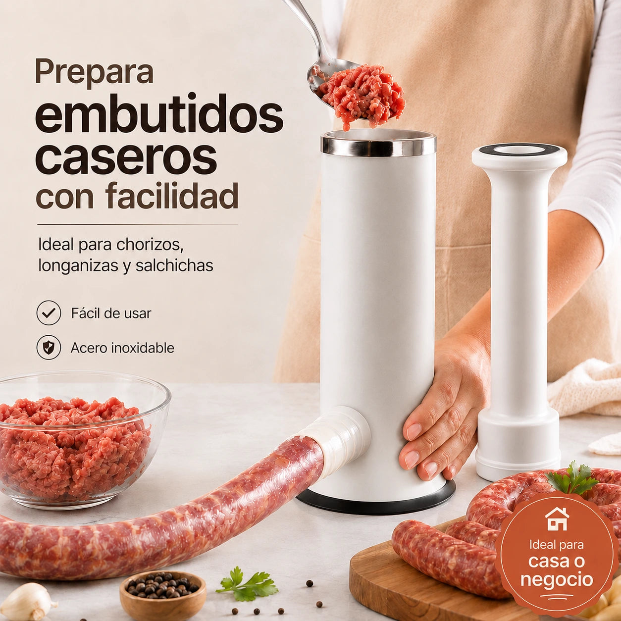 🥩 Embutidora Vertical Manual de Acero Inoxidable