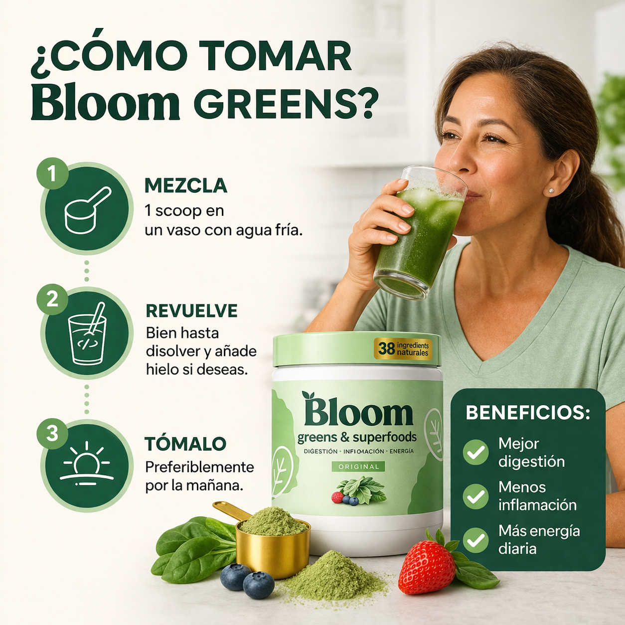 Bloom Greens™ | Adiós a la Hinchazón, Más Energía y Digestión Ligera en 1 Cucharada 🌿