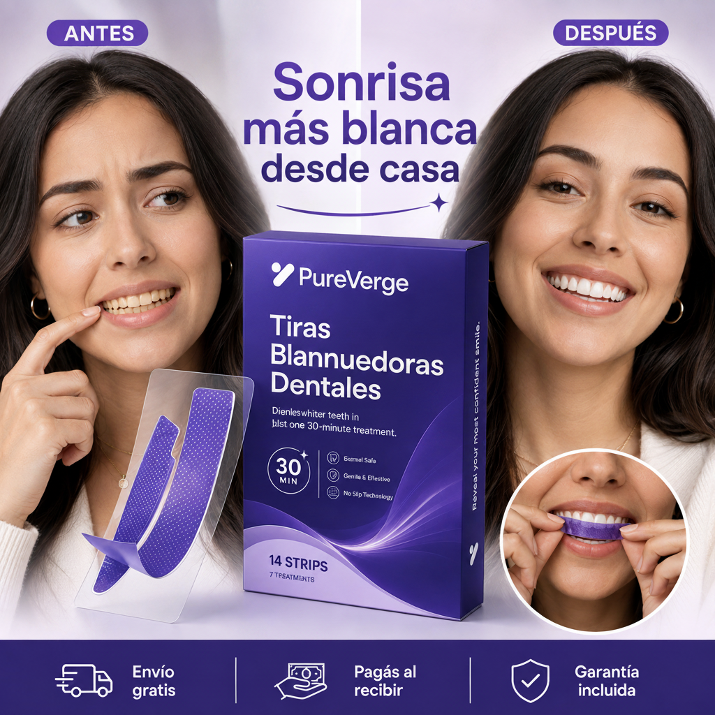 PureVerg Tiras Blanqueadoras — Adiós Dientes Amarillos en Minutos 🦷